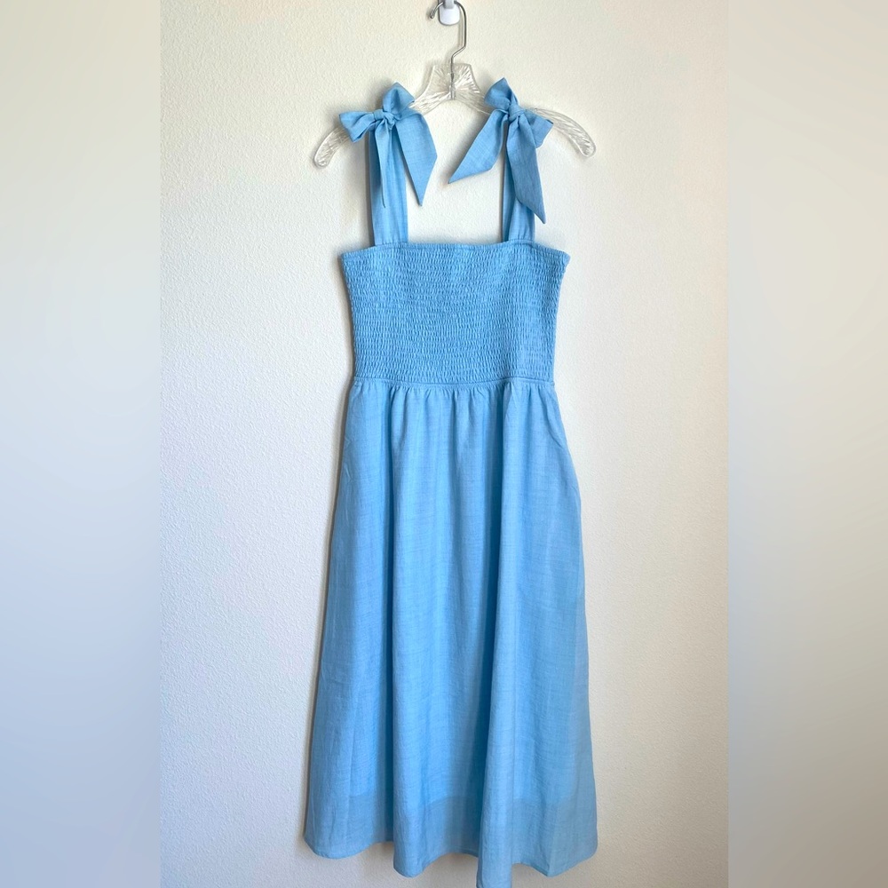NWT - Medium - Pink Blush/Listicle - Baby Blue Smocked Midi Dress